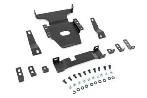 Car mounting bracket set with screws.